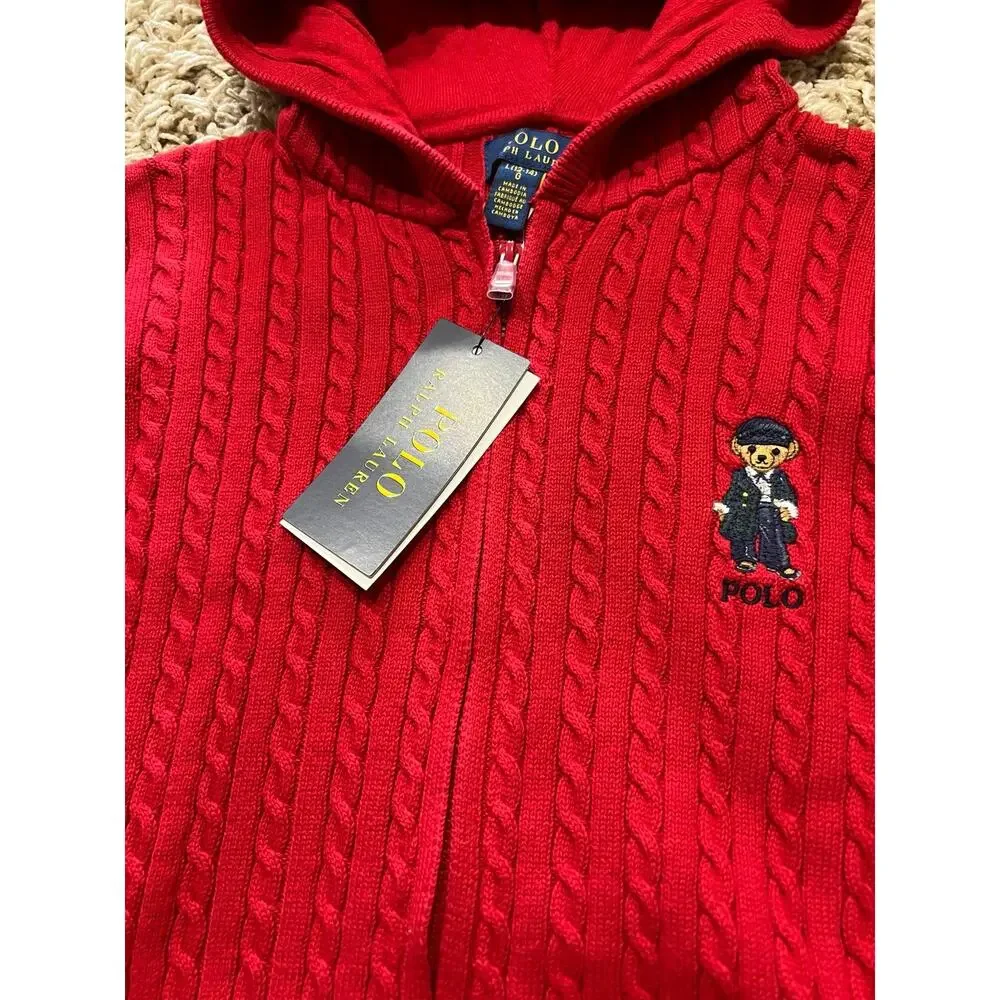 NWT❤️Polo Ralph Lauren Big Girls Polo Bear Cotton Full-Zip Sweatshirt szL